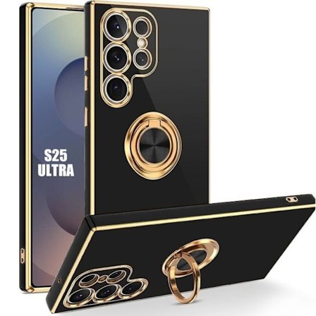 Coque til Samsung Galaxy S25 Ultra, Silikone Anti-Rids med Rotationsring Sort