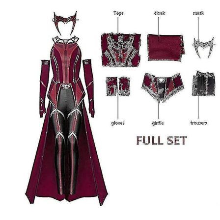 Wanda Maximoff Cosplay Kostym för Kvinnor Scarlet Witch Huvudbonad Kappa och Byxor Full Set Outfit Halloween Tillbehör Rekvisita