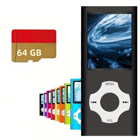 Sort; Hukommelse 64 GB - 64GB MP3 MP4-afspiller med FM-radio, bærbar HiFi-stereobogslæser, Pocket Walkman, flersproget support