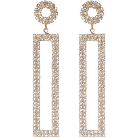 14k Guldpläterade Rhinestone Långa Droppörhängen, Geometrisk Rektangel Hypoallergen Smycken Present till Kvinnor Flickor Z19002g