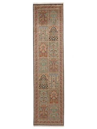 Kashmir Ren Silke Teppe Orientalsk Løpere Brun (Silke, India)