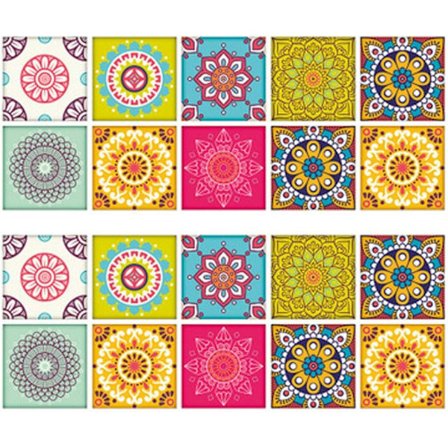 20 stk PVC-klistremerker, firkantede selvklebende flisklistremerker, retro vanntette veggflisklistremer, flerfargede mosaikk selvklebende 