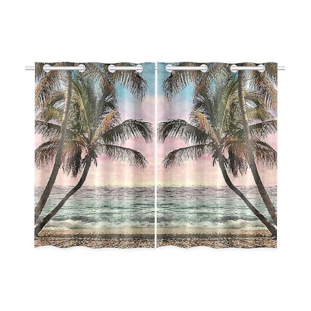 Tropiske kystvindueskøkken Gardin Strand Palmevindue Behandling Panel Gardiner 65x90 Cm Sæt Af 2