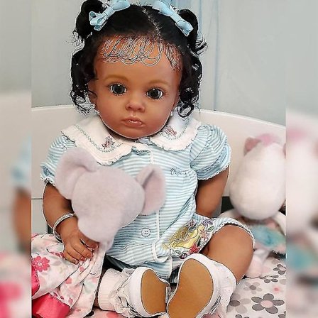 60 cm Reborn Toddler Tutti i mörkbrun hud Baby Girl Doll Naturtrogen Soft Touch Hög kvalitet 3D Skin Art Doll