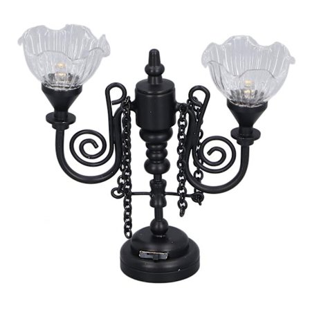 Dukkehus loftslampe multifunktionel retro udsøgt simulation innovativ dobbelt hoved blomst 1:12 skala miniature loftslampe sort