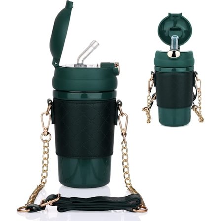 Eristetty vesipullo oljella, ruostumattomasta teräksestä valmistettu termospullon hiha ja kantohihna, matkamuki lapsille, naisille ja miehille - 16oz/