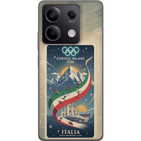 Kompatibelt Mobildeksel til Xiaomi Redmi Note 13 Pro Skiskytterillustrasjon med skiløper som sikter med gevær på en snødekt løype, teksten Milano Cort