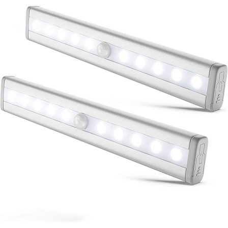 Set med 2 LED-nattlampor med skåpsbelysning, självhäftande, med AAA-batterier (ingår ej)