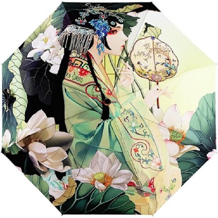 Foldbar Højend Umbrella Kreativ Design Kunst 3D Print Anti-UV Parasol Ultralet Ubrækkelig Kompakt, Vindtæt Solparasol Kvinder Piger, 98*56c