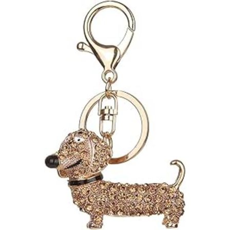 Dachshund Dog Keychain Handbag Purse Pendant Car Holder Keyring Jewelry(Champagne farge)