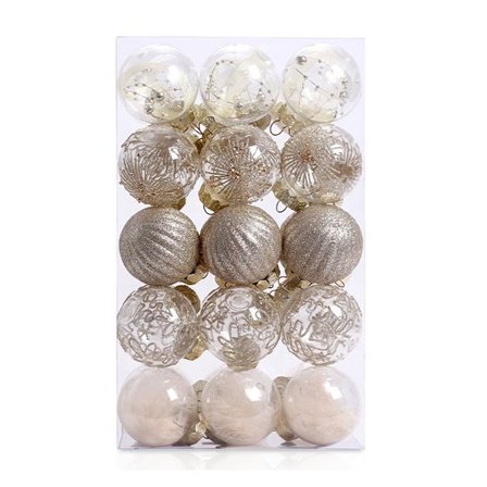 60MM/2.36" Julepynt Sæt, 30 stk. Klare Julekugler Brudsikre Dekorative Kugler til Juletræspynt Dekorationer Kugler Krystal