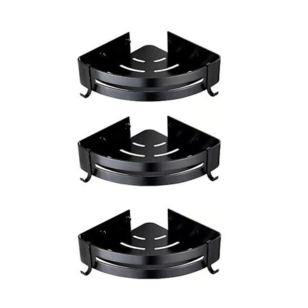 Hörnhylla för dusch, svart, i aluminium, för förvaring av handdukar, schampo, etc.