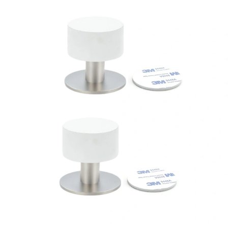 2 st Dörrstopp med extra klistermärken, självhäftande dörrstopp i vitt gummi och rostfritt stål - Ljuddämpande dörrbuffertar för hem och kontor