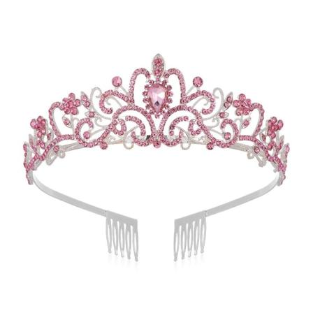Kristalli Rhinestone Kruunu Coiffure Kruunu Tiara ROSA Pink Pink