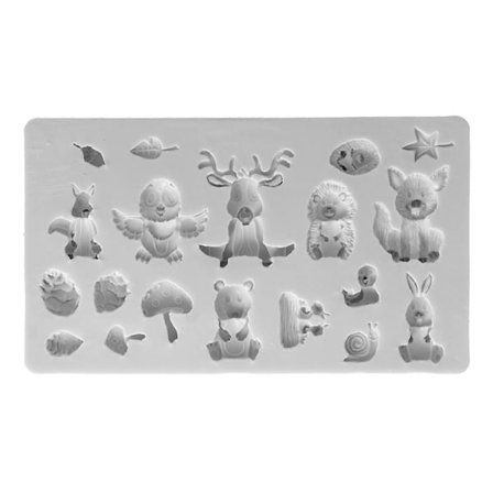 Silikonform Grå Skog Tegneserie Dyr Kake Preget Fondant Dekorasjon Mold YEMAA