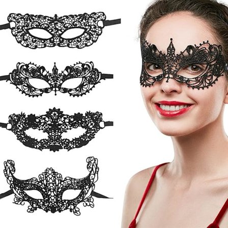 Maskerademaske, Venetianske masker for kvinner, Sexy venetiansk øyemaske blondermaske for Halloween maskerade karneval kostymefest, Svart