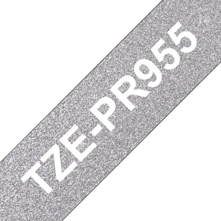 Brother TZePR955 - Hvitt trykk på premium glanssølv - Rull (2,4 cm x 8 m) 1 rull(er) laminert teip - for PT2430PC, PT2730, PT2730VP, PT9600, PTD600,