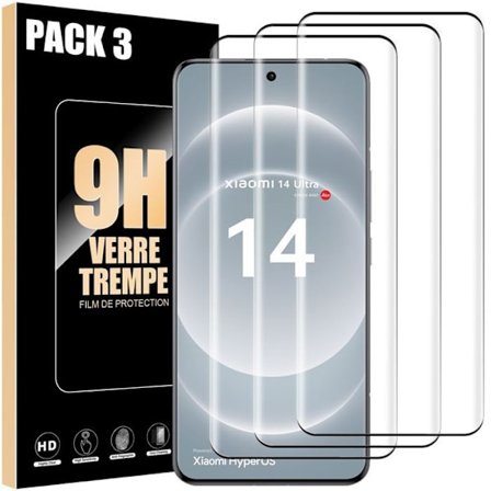Skyddande film i härdat glas - Xiaomi - 14 Ultra - 3 stycken - Repbeständig - Svart kant