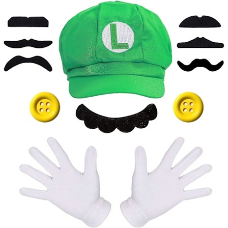 Super Mario Bros Mario Og Luigi Hatter, Mustasjer, Elastiske Bånd, Hansker, Knapper, Cosplay Kostyme