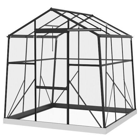 Greenhouse Alumiini 192 X 192 X 204 Cm Kasvihuone 3,68 M² Tomaattitalo Ikkunalla, Liukuovi, Säätiö, Kasvava Kasvihuone, Musta