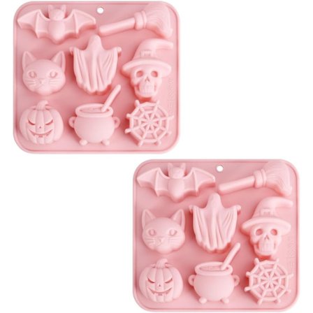 Halloween Silikone Chokoladeforme 3D Kagedekorationer Med Huller Til Cupcakes Sæbe Lys Isterninger Slik Pink 2-Pak