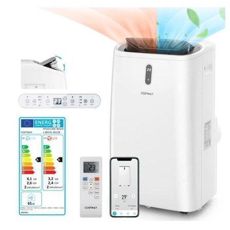 5 i 1 Mobil Airconditioner Kold/Varm - 14000BTU 4,1KW R290 COSTWAY - App-styret - Affugter - 24 timers timer - LED-display