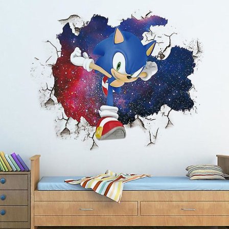 3d Sonic Wall Stickers Børneværelse Graffiti Dekoration 3d Brudt Væg Tegneserie Spil Tapet