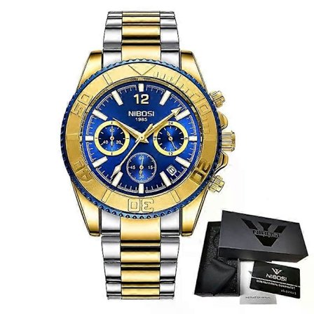 Nibosi Casual Sport Herreure Chronograf Rustfrit Stål Dykkerur Armbåndsur Stort Urskive Quartz Ur Lysende Relogio Masculino