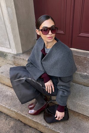 NA-KD - Kort kåpe i ullblanding med vid kragedetalj - Vårjakker - Grå - EU 44