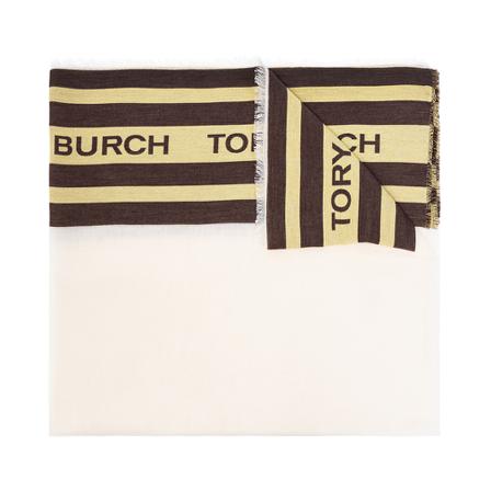 Tory Burch, Scarf with logo Beige, Dames, Maat:ONE Size,Katoen,Streeppatroon