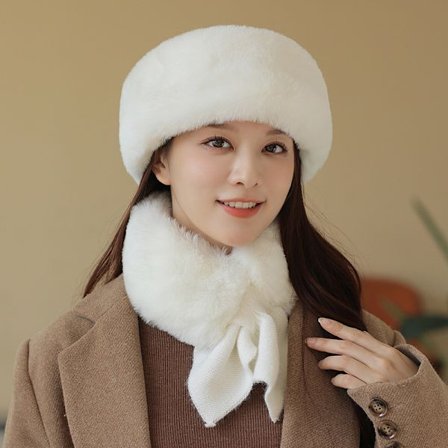 Dame Utendørs Hold Varm Ullaktig Plysj Lue Skjerf Sett Mote Ensfarget Høst og Vinter Erme Lue Melkehvit Milky White Gjennomsnittlig størrelse