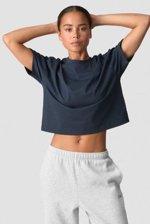 ICANIWILL - Everyday Cotton Cropped T-shirt Navy- Træningstrøje - Damer - Træningstøj fra ICIW