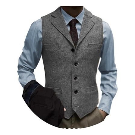 Herre Tweed Dress Vintage Vest Sildebensmønstret Ull Prom Vest