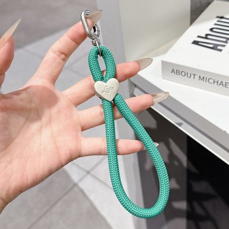 Färgglatt vävt mobilskal med hängande rep, nyckelring, anti-förlust handledsrep, mobilkedja DIY polyester hjärtformat kort rep