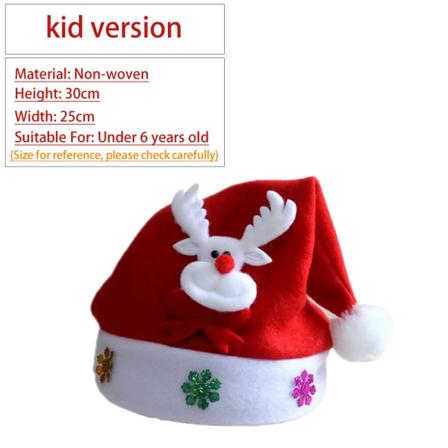 2024 Söt Julmössa Barn/Vuxna Röd Non-woven Cap Led Ljus Tomtehatt För Hemmakontoret Bar Julfestdekoration Kid Elk
