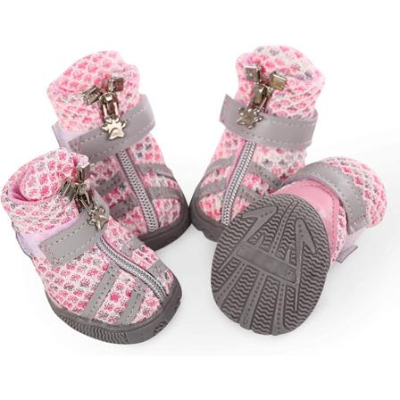 Hundesko, Anti-Slip Mesh Sko til Hunde med Gummisåler, Åndbare Potebeskyttere til Kæledyr med Lynlås og Klistremærke Rem til Små Hvalpe