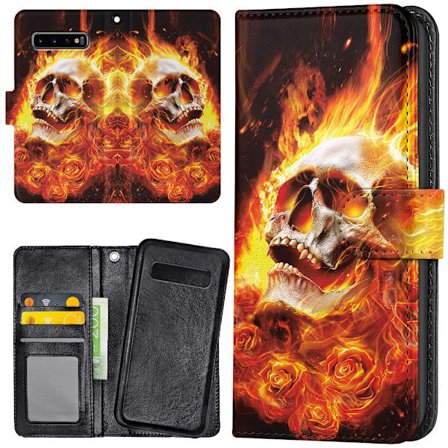 Samsung Galaxy S10 Plus - Plånboksfodral/Skal Burning Skull