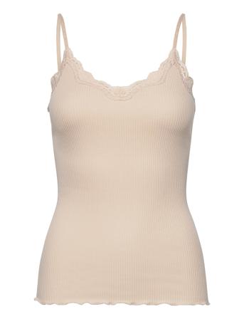 Organic Strap Top W/Lace T-shirts & Tops Sleeveless Beige Rosemunde