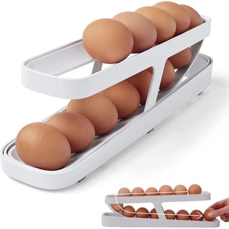 (Hvid) Automatisk Rullende Æggeholder til Køleskab - 2 Niveauer - Hvid - Køkkentilbehør