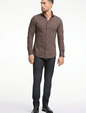 Lindbergh Black Piqué Knitted Shirt L/S - Brown - XXXL