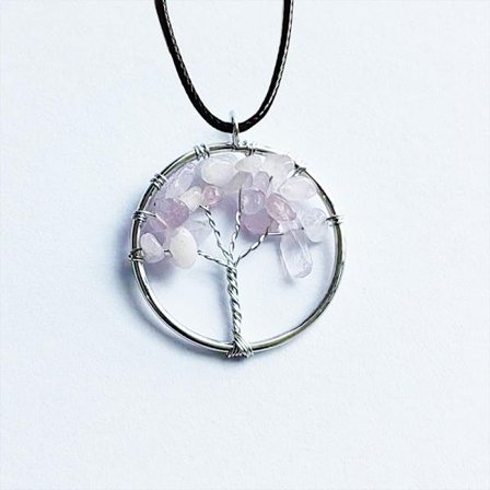 Färgkrossad sten Livets träd hänge halsband med metalltråd