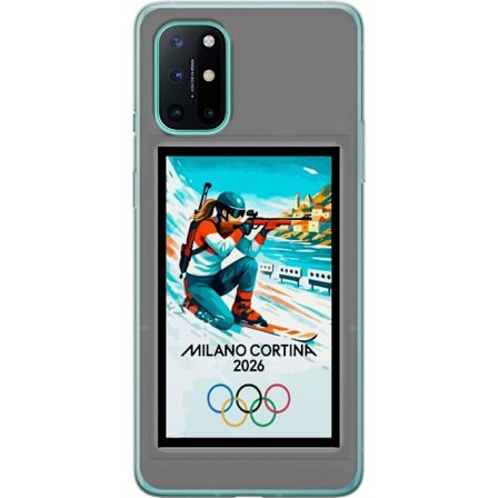 Kompatibelt Mobildeksel til OnePlus 8T Retroplakat Cortina Milano 2026 med fjell, vintersportsutøvere, italienske trikolor, Milano-katedralen og olymp