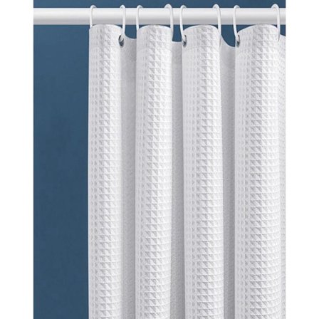 ING 90x180CM - med 6 plastkroker - for bad og toalett - hvit - muggbestandig - kube design - dusjforheng