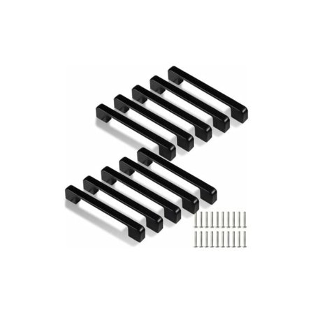 128 mm kjøkkenhåndtak, 10 stk svarte kjøkkenskapshåndtak for dør, skuff, skap (med skruer)