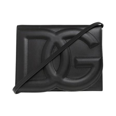 Dolce & Gabbana, Leather shoulder bag with logo Zwart, Dames, Maat:ONE Size