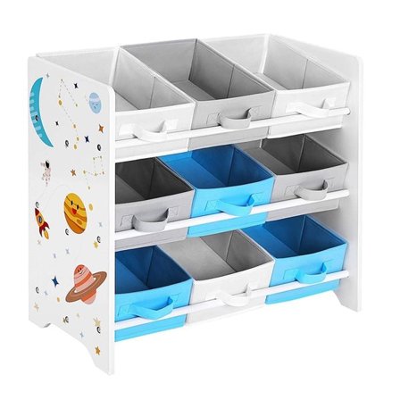 Säilytyshylly leluille ja kirjoille, 9 kangaslaatikkoa - Avaruusteema