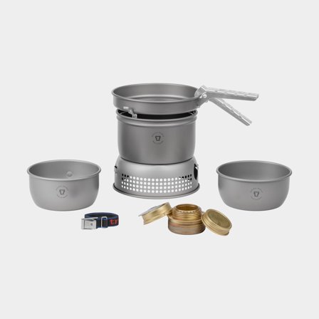 Kuchenka spirytusowa / kuchenka turystyczna Trangia 27 Small, 1000 W + 2 garnki, 1 patelnia i osłona przeciwwiatrowa z HA / twardo anodowanego 