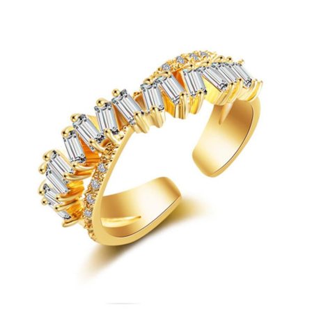 Guld Ring i Stål med Vita Kristaller - Guldpläterad - Justerbar