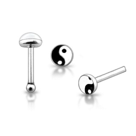 1 st. Näspiercing i silver med med emaljerad Yin Yang tecken (k)