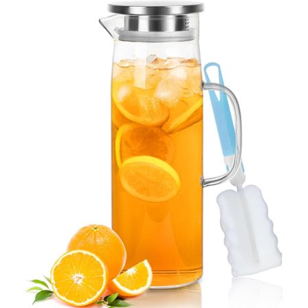 1,5 L Vandkande med låg, Glaskande til køleskabsdøren til kolde og varme drikkevarer, Borosilikatglas saftkande med rengøringsbørste